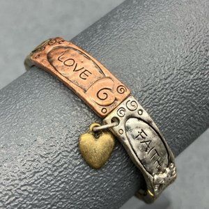 FAITH HOPE LOVE Bracelet Religious Silver Copper Gold Heart Swirl Retro BoHo